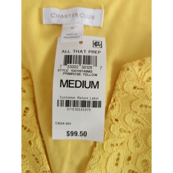 Charter Club Lace Eyelet Yellow Flutter Sleeve Mini Dress Medium NWT Retro Chic - Picture 10 of 10